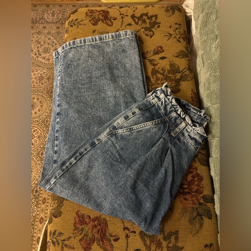 People pleated High Rise Blue Acid Wash Wide-Leg Jeans Size 28 - Picture 6 of 13